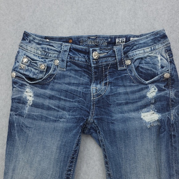 Miss Me Jeans Women's 26 Signature Cuffed Capris Low Rise Embelished‎ - Picture 2 of 11
